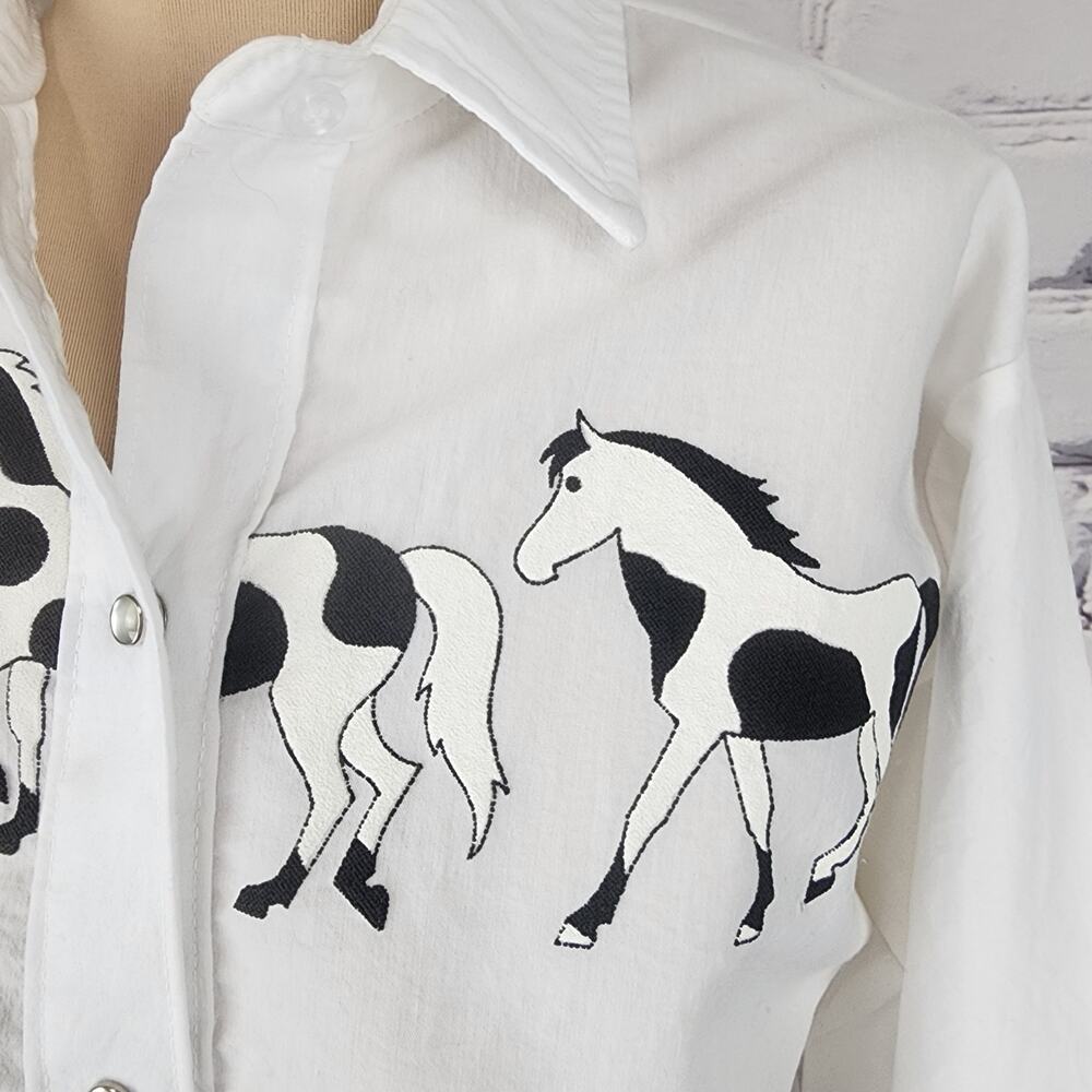 Vtg Miss Rodeo America White Shirt Size 13/14 Horses western cowgirl pearl snaps - Picture 8 of 10